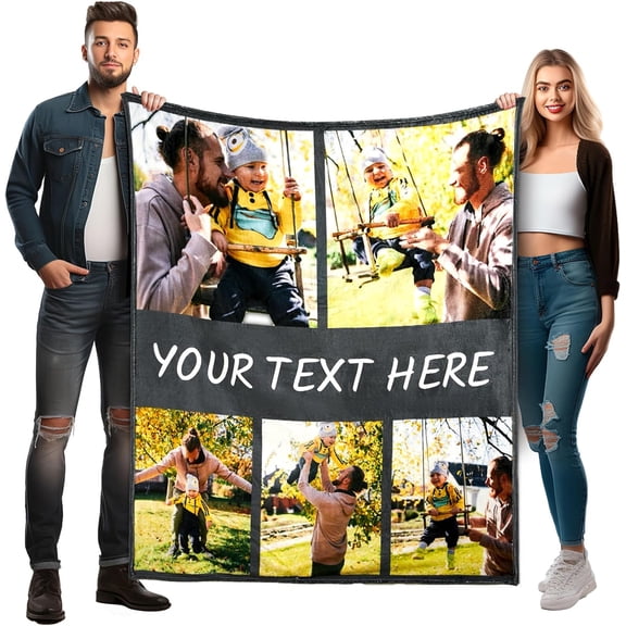 Personalised Blankets for Adults 6 Photos | Optional Customised Sherpa Blanket | Custom Photo Blanket with Picture and Text | Photo Blanket Throw Personalised for Birthday Gifts