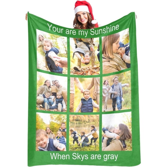 Personalised Blankets for Adults Custom Photo Picture Blanket Throw Fleece Flannel Customised Throws, Valentines Birthday Anniversary Wedding Gifts Him, Her, Family, 9 Photos, Full