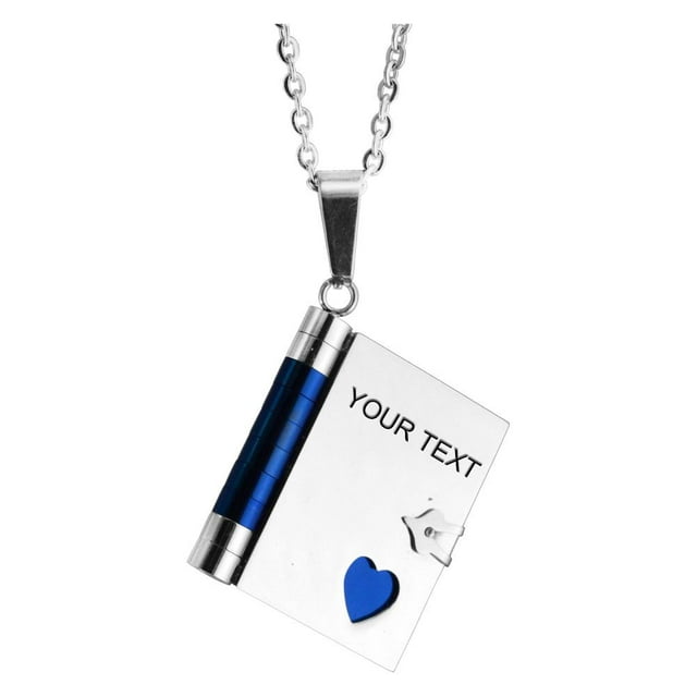 Personalised Book Necklace Heart Customised Engraving Stainless Steel ...