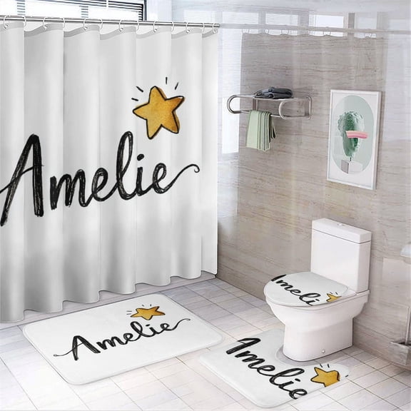 Personalised Christmas Star 4 Pcs Shower Curtain Sets Shower Curtain And Rugs Shower Curtain Set Personalized Gifts Durable And Waterproof for Bathroom Decor Set