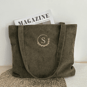 Personalised Corduroy Tote Bag Embroidered - Personalized Bridesmaid Gift with Zipper - Christmas Gifts Traveling Monogram Bag