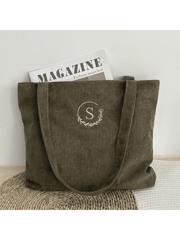 Personalised Corduroy Tote Bag Embroidered - Personalized Bridesmaid Gift with Zipper - Christmas Gifts Traveling Monogram Bag