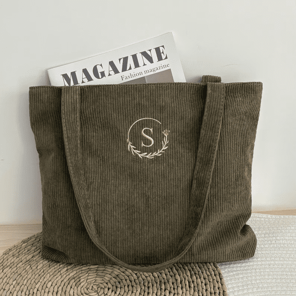 Personalised Corduroy Tote Bag Embroidered - Personalized Bridesmaid Gift with Zipper - Christmas Gifts Traveling Monogram Bag