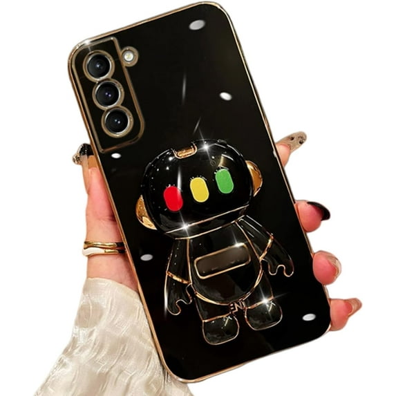Personalised Creative Light-up Astronaut Stand TPU Phone case for Samsung Galaxy A10 A20 A30 A50 A21 S A51 A91 4G Protective Cover Cool Sparkly Anti-Scratch Bumper(Black,A51 4G)