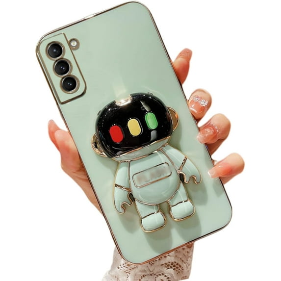 Personalised Creative Light-up Astronaut Stand TPU Phone case for Samsung Galaxy A10 A20 A30 A50 A21 S A51 A91 4G Protective Cover Cool Sparkly Anti-Scratch Bumper(Green,A10)