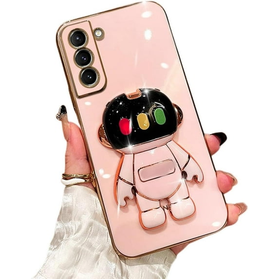 Personalised Creative Light-up Astronaut Stand TPU Phone case for Samsung Galaxy A12 A13 A22 A32 A33 A42 4G 5G Protective Cover Cool Sparkly Anti-Scratch Bumper(Pink,A22 5G)