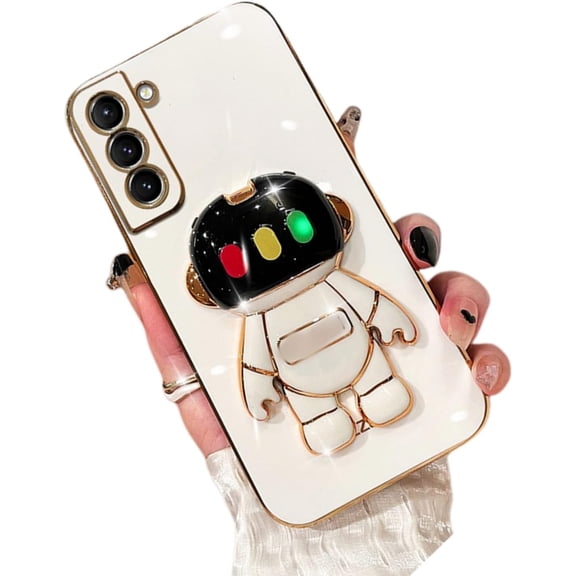 Personalised Creative Light-up Astronaut Stand TPU Phone case for Samsung Galaxy S22 S21 S20 S10 Ultra Plus FE Protective Cover Cool Sparkly Anti-Scratch Bumper(White,S20)