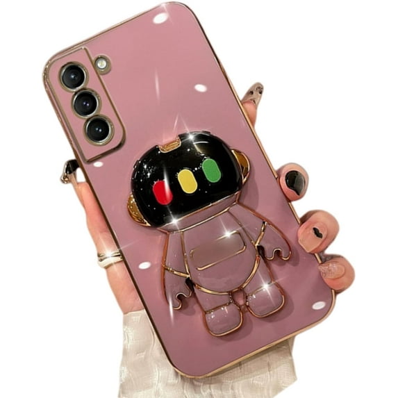 Personalised Creative Light-up Astronaut Stand TPU Phone case for Samsung Galaxy S22 S21 S20 S10 Ultra Plus FE Protective Cover Cool Sparkly Anti-Scratch Bumper(Purple,S21 Ultra)