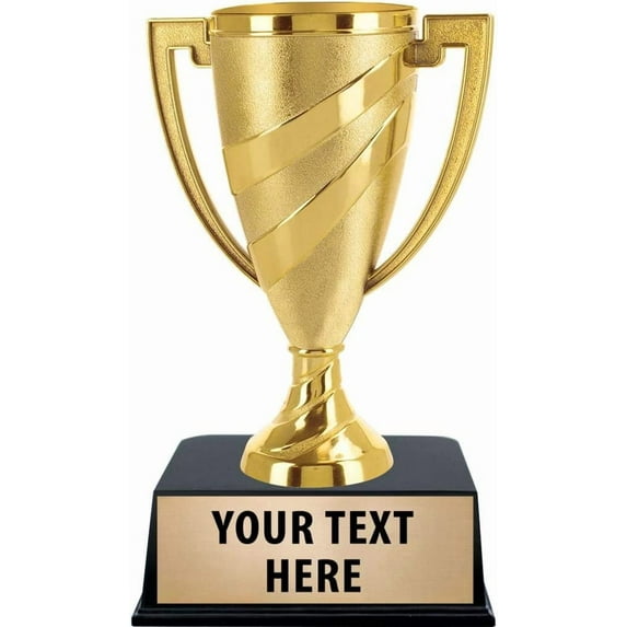 Personalised Crown Awards Gold Cup Trophies with Custom Engraving, 5.75" Personalized Gold Swirl Cup Achievement Trophy On Black Base Prime