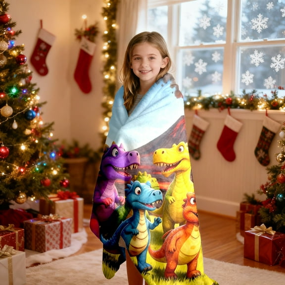 Personalised Dinosaur Blanket With Custom Name â Soft Throw For Boys Kids Cosy Lightweight Dino Bedding Blanket For Bedroom Sofa Travel
