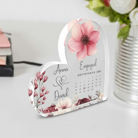 Personalised Engagement Heart Plaque Gift, Congratulations Engaged Gift, Engagement Gift for Couple, Date Keepsake Gift, Engaged Plaque