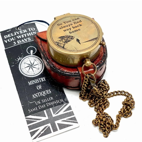Personalised Engraved Brass Pocket Compass | Handmade Nautical Compass with Chain | Christmas, Wedding & Anniversary Gift for Husband, Wife, Him or Her