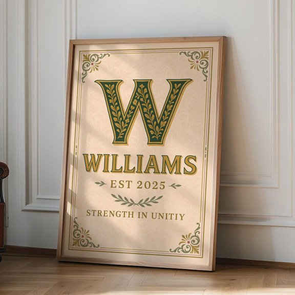 Personalised Family Name Sign With Monogram Initial Poster Custom Monogram Print Anniversa
