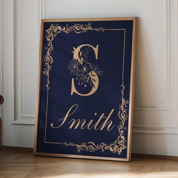 Personalised Family Name Sign With Monogram Initial Poster Customizable Family Name Sign G