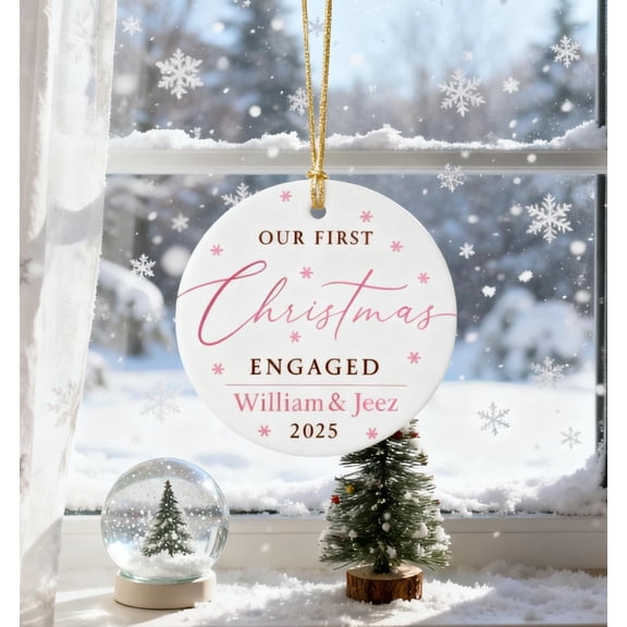 Personalised First Christmas Engaged Bauble, Minimalist Keepsake Ornament, for Couples' Tree Decor, personalized holiday,our 1st xmas