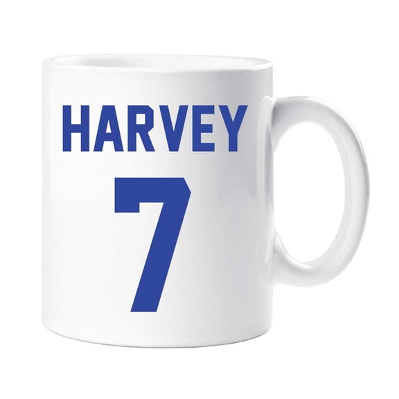 Personalised Football Mug Blue Name and Number Boys Mens Gift Cup Footballer Grandson Son Dad Fathers Day