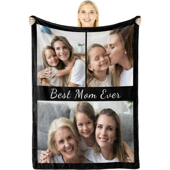 Personalised Gifts for Mum - Customizable Flannel Blanket with Photo and Text - Personalized Gifts for Mother's Day, Customized Christmas Birthday Gifts for Women, Best Mum Gifts