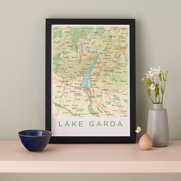 Personalised Lake Garda Map Framed A4 Print