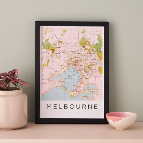 Personalised Melbourne Australia Map Framed A4 Print