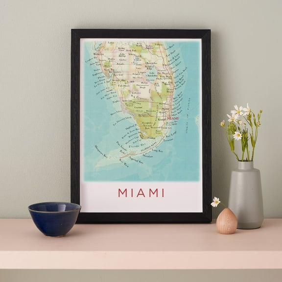 Personalised Miami Map Framed A4 Print