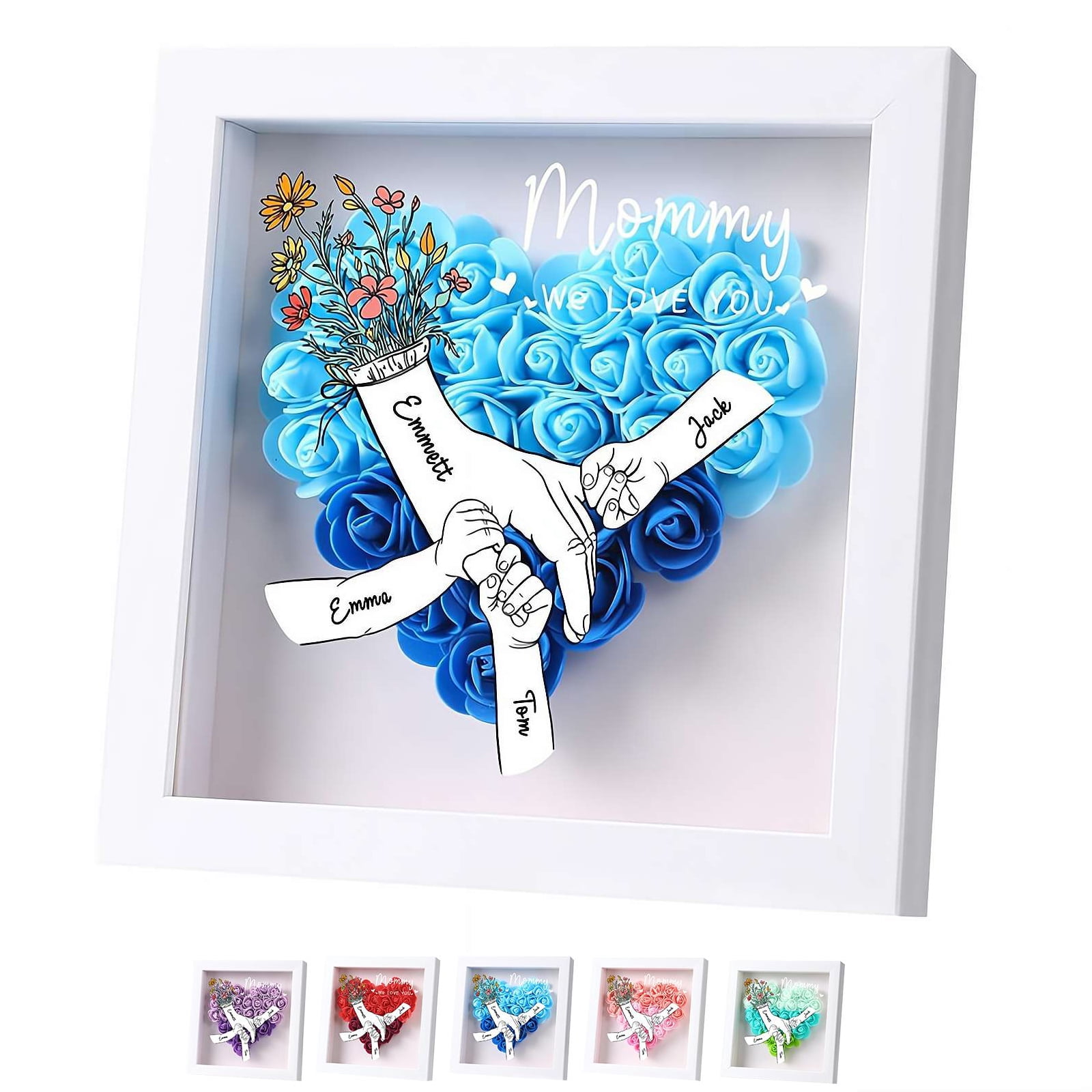 Handmade Shadowboxes Personalised Mothers Day Flower Shadow Box with Custom 2-13 Names ...