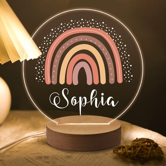 Personalised Night Light Custom Name Acrylic LED Lamp 7 Light Colors with Wooden Base Gift for Girls Boys Bedroom Table Decoration