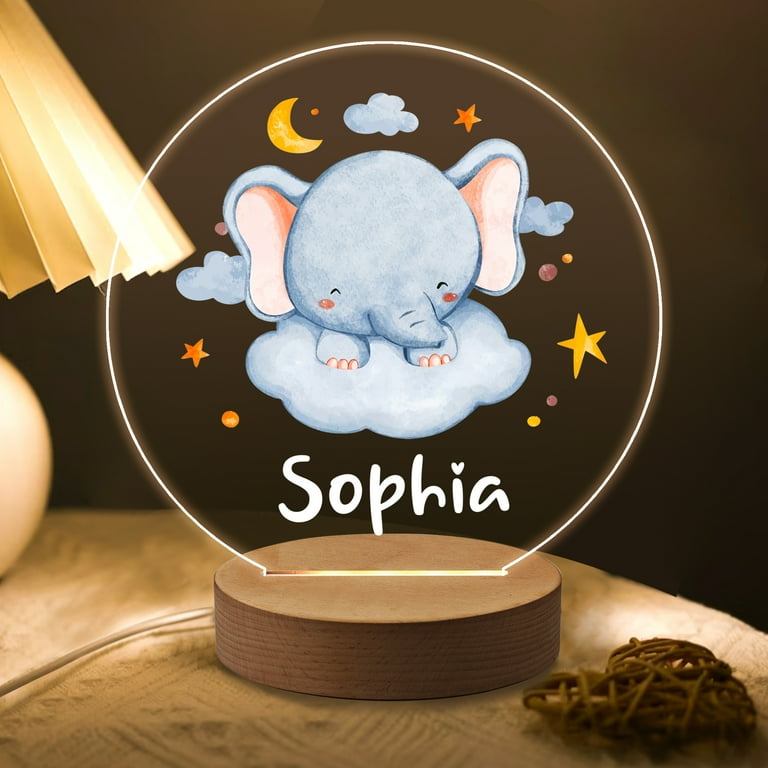 Personalized Night Light Custom Name Acrylic LED Lamp 7 Light Colors with Wooden Base Gift for Girls Boys Bedroom Table Decoration