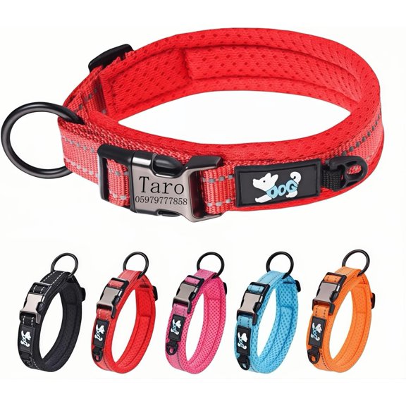 Personalised Nylon Dog & Cat Collar Custom Engraved Name Adjustable Reflective 4M Strips Breathable & Lightweight Soft Pet Collar for Small Medium Large Dogs Fashionable Pet Supplies