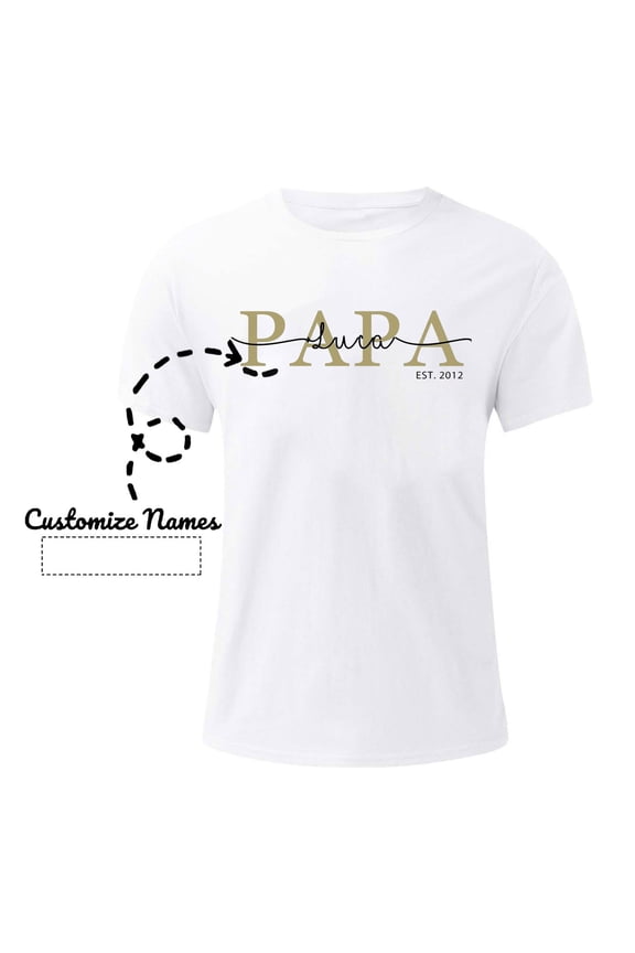 Personalised PaPa Tshirt Dad Shirt with Kids Name Birth Year Gift for Father Father's Day Gift T-Shirt, Provide Numbers and Names(White,XXL)