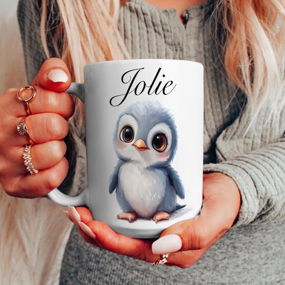 Personalised Penguin Mug, Custom Name Coffee Cup, Penguin Lover Gift, Cute Animal Mug, Christmas Gift