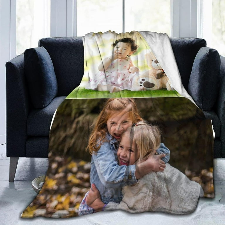 Personalised Photo Blanket Customized Throw Blankets with Picture Names Text for Lovers Family Birthday Gifts for Adults Baby Boys Girls Pet 2 Collage