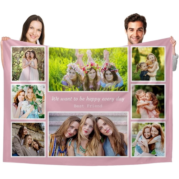 Personalised Photo Blanket Throw,Customized Blankets with Photo Text Collage, Custom Flannel Blankets for Child and Adults Mother's Day Birthday Wedding Gift Fits Couch Sofa Bedroom 125x100cm