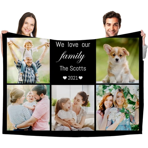 Personalised Photo Blanket Throw,Customized Blankets with Photo Text Collage, Custom Flannel Blankets for Child and Adults Mother's Day Birthday Wedding Gift Fits Couch Sofa Bedroom 125x100cm