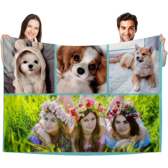 Personalised Photo Blanket Throw,Customized Blankets with Photo Text Collage, Custom Flannel Blankets for Child and Adults Mother's Day Birthday Wedding Gift Fits Couch Sofa Bedroom 125x100cm