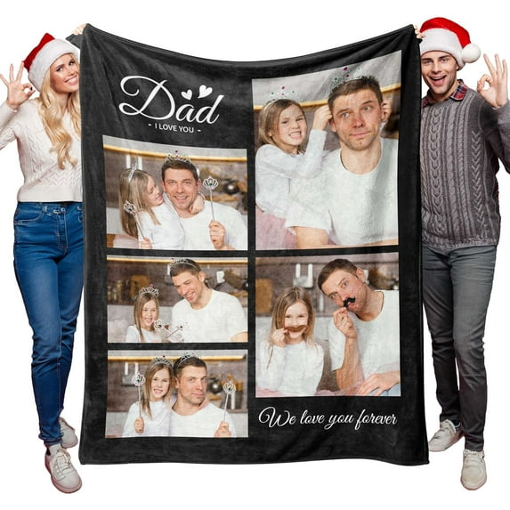 Personalised Photo Blankets Custom Picture Throw Blanket Fathers Day Birthday Anniversary Memorial Gifts for Adults Men, Dad Boyfriend Husband Grandpa Family