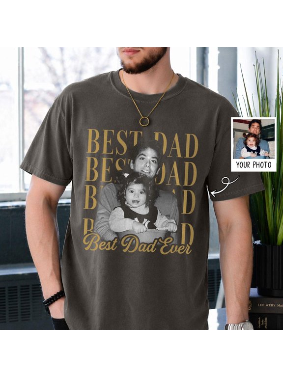 Personalised Photo Dad Shirt Daddy Picture TShirt Grandpa Gift Custom Portrait Papa Tee Fa