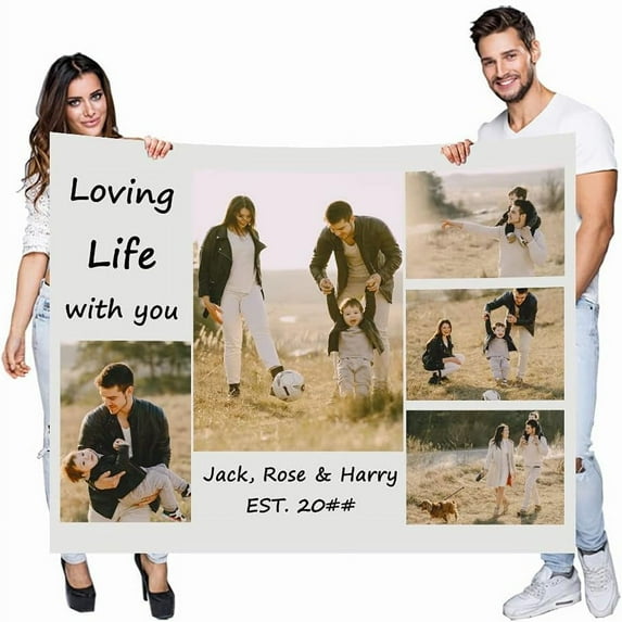 Personalised Photo Fleece Blanket Customized Throw with Picture Birthday Wedding Gift for Adult Baby Pet (12 photos, 32”x48” (80x120cm))