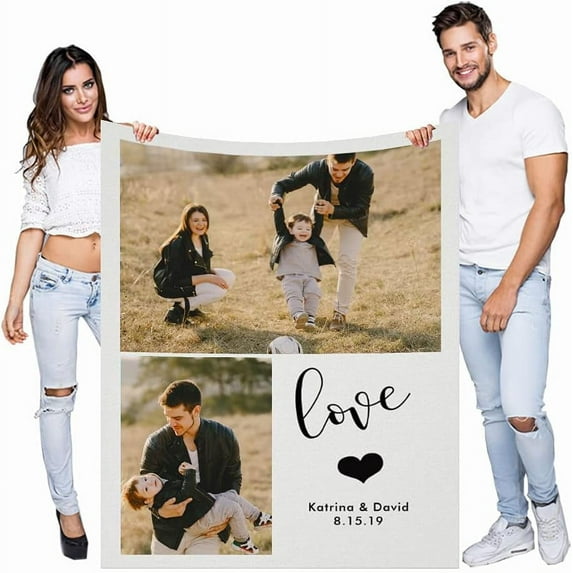 Personalised Photo Fleece Blanket Customized Throw with Picture Birthday Wedding Gift for Adult Baby Pet (12 photos, 32”x48” (80x120cm))