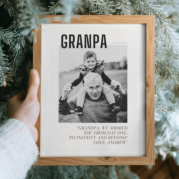 Personalised Photo Print With Custom Message, Personalize Photo Frame, Gift For Grandparents, Gift For Grandpa, Photo Gift For Him, Memorial, Unframed Canvas Size 12x18