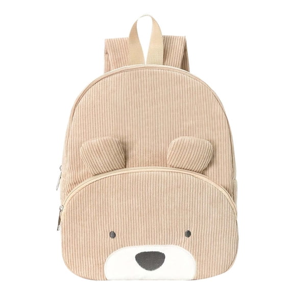 Personalised School Backpack Corduroy College Backpack For School With Cute Cartoon Pattern Mini Back Pack (Khaki)