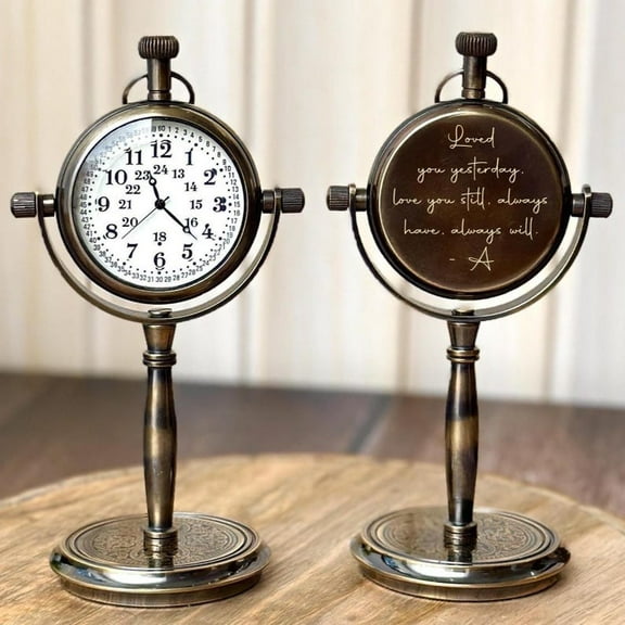 Personalised Silver Colour Desk Clock for Father's Day Gift | Custom Father's Day Present for Him | Engraved Office Clock Gift for Husband