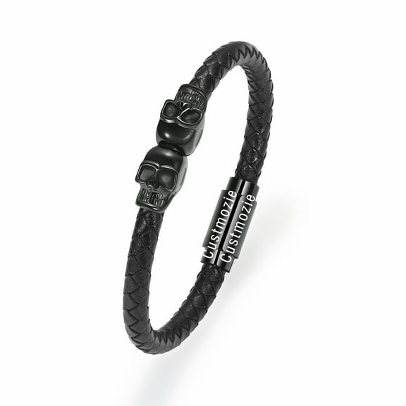 Personalised Skull Men's Leather Bracelet Memorial Cremation Jewelry for Ashes Holder Urn Bracelets
