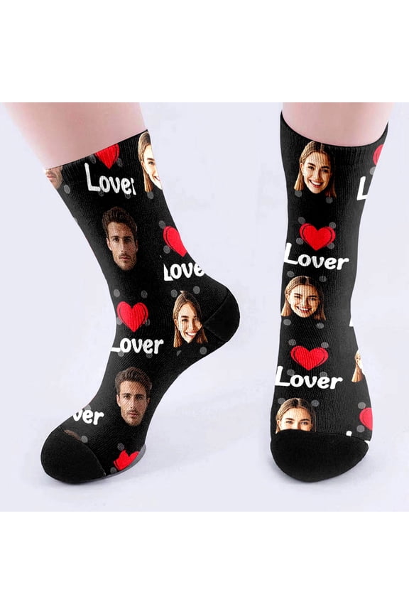 Personalised Socks with Photo, Personalised Photo Gifts for Family, Boyfriend and Girlfriend - Gift Idea for Birthday, Valentine's Day, Christmas (Black,One Size)