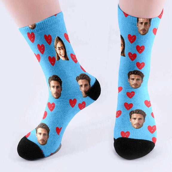 Personalised Socks with Photo, Personalised Photo Gifts for Family, Boyfriend and Girlfriend - Gift Idea for Birthday, Valentine's Day, Christmas (Blue,One Size)