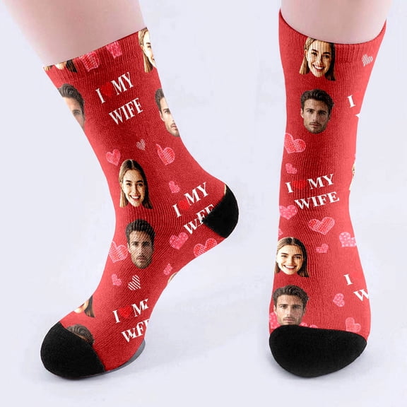 Personalised Socks with Photo, Personalised Photo Gifts for Family, Boyfriend and Girlfriend - Gift Idea for Birthday, Valentine's Day, Christmas (Red,One Size)