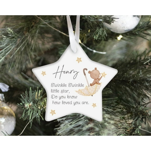 Personalised Star Ornament, Twinkle Twinkle Little Star, Christmas Star Name Decoration, New Baby Gift, First Christmas Bauble, ceramic star