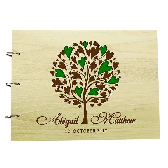 Personalised Tree Design Wood Engraved Advice Book Handmade Bride & Groom Wedding Guestbook