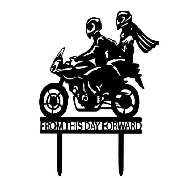 Motorcycle Riding Couple Wedding Cake Topper for Engagement, Valentine's Day, Black Wedding Decorations