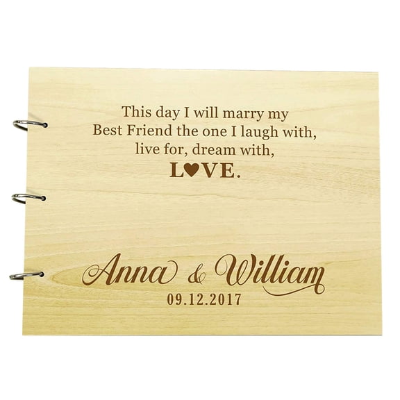 Personalised Wooden Wedding Guest Book Engraved Bride & Groom Advice Book Photo Album