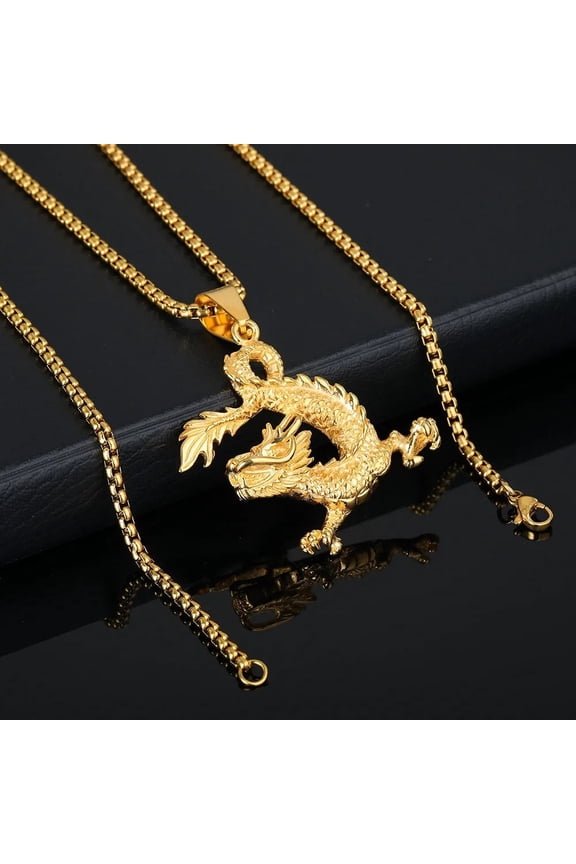 Personality 14K Yellow Gold Zircon Dragon Necklace Pendant for Men Women Hip Hop Chain Rhinestone Iced Out Necklace Jewelry